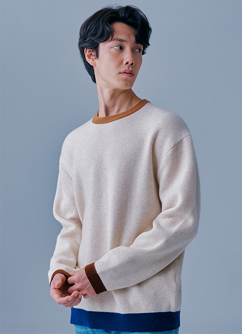 CASH BLENDED WOOL ROUND KNIT_CREAM IVORY COLOR POINT