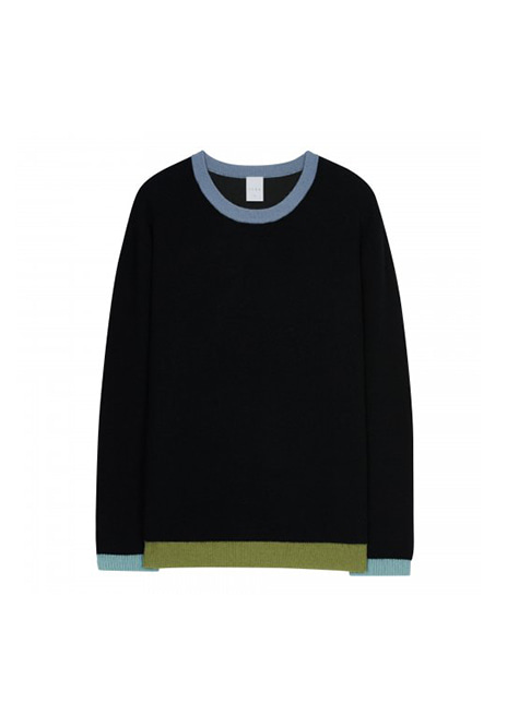 CASH BLENDED WOOL ROUND KNIT_BLACK COLOR POINT
