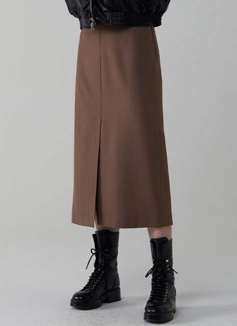 Front Slit Long Skirt_Brown