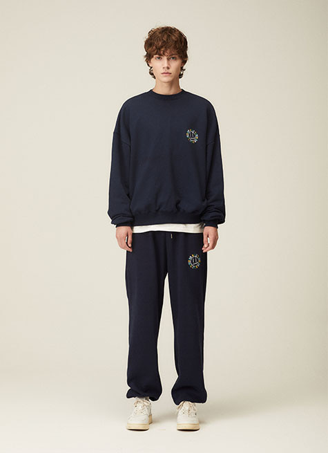 [FACE LINE] LETTERING FACE EMBROIDERY SWEAT SET UP_NAVY
