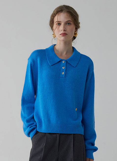 Alpaca Overfit Collar Knit_French Blue