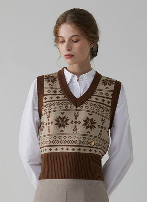 Nordic Snowflower Vest_Brown