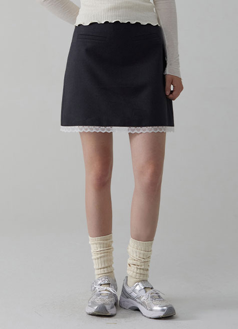 Lace A Line Mini Skirt_Charcoal