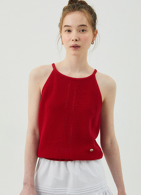 Sleeveless knit top_Red